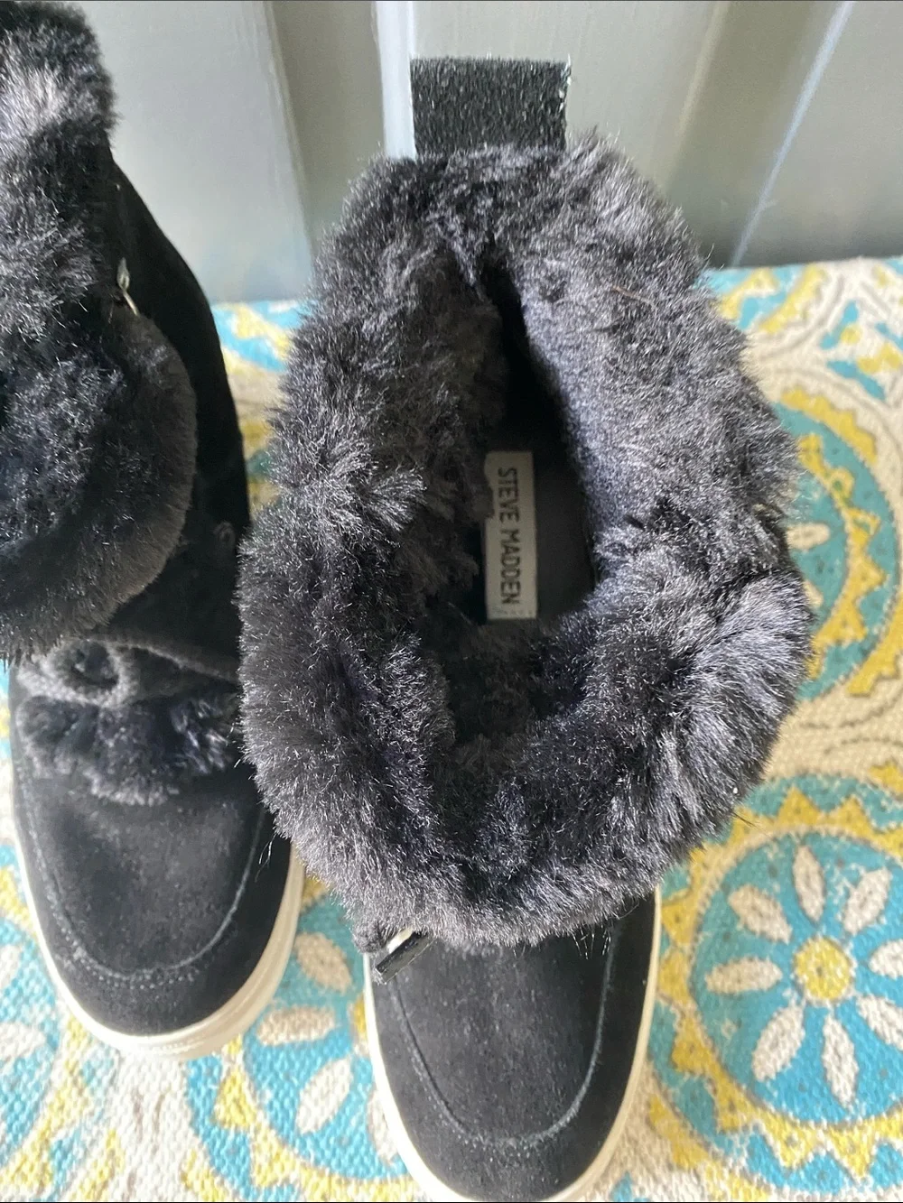 Steve Madden Black Faux Fur Lace-Up Platform Kids Boots